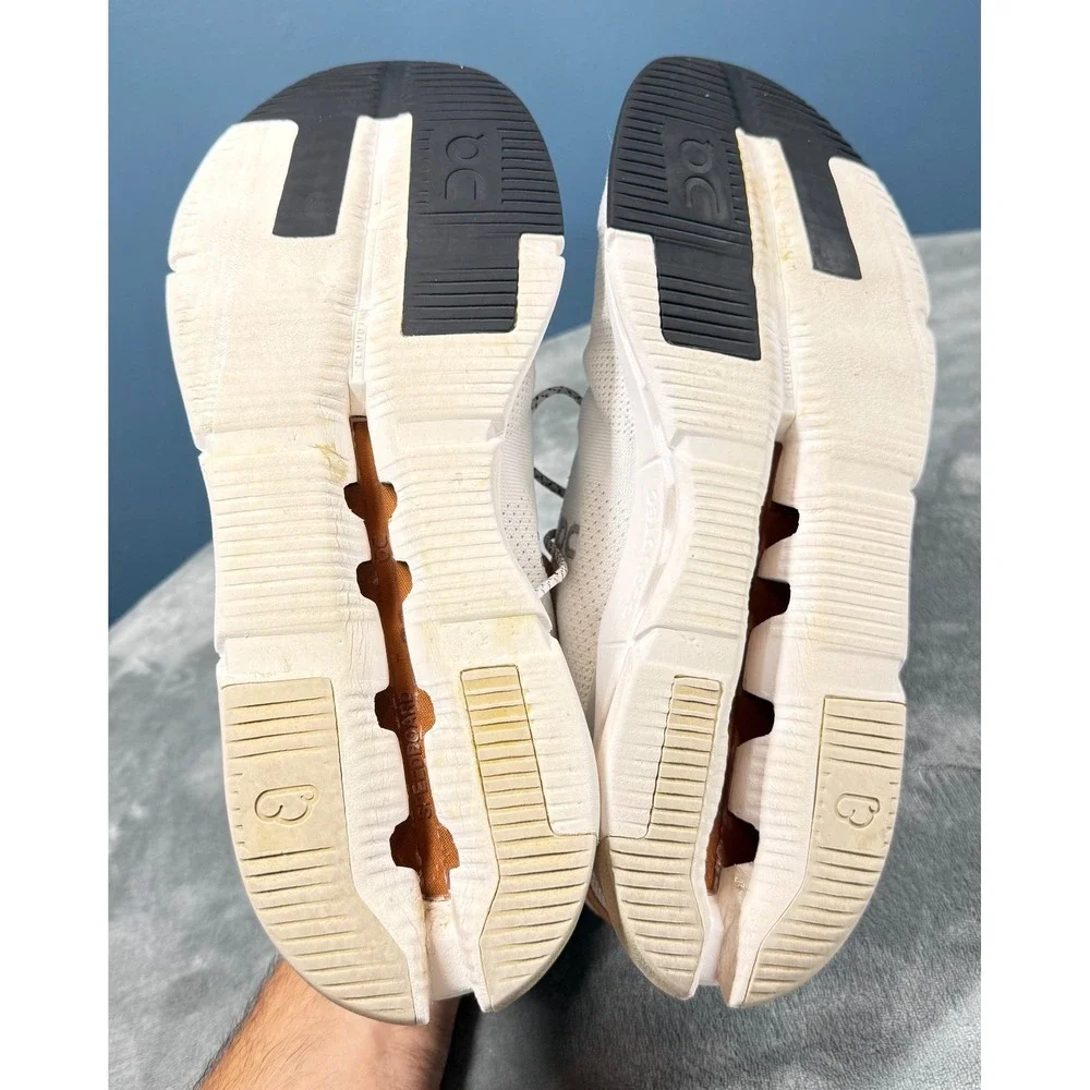 On Cloud Sneakers Mens 11.5 White Tan Cloudtec Running Shoes Lace Up